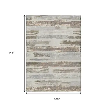 9' X 12' Linen Taupe And Ivory Striped Washable Indoor Outdoor Area Rug