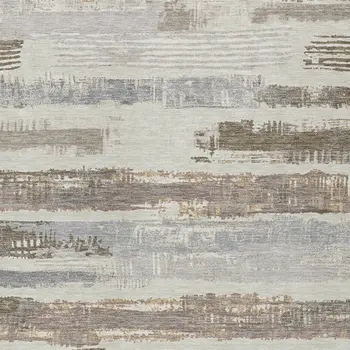 9' X 12' Linen Taupe And Ivory Striped Washable Indoor Outdoor Area Rug