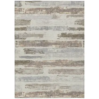10' X 14' Linen Taupe And Ivory Striped Washable Indoor Outdoor Area Rug