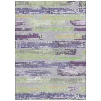 3' X 5' Lavender Purple And Green Striped Washable Indoor Outdoor Area Rug