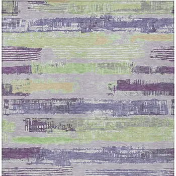 3' X 5' Lavender Purple And Green Striped Washable Indoor Outdoor Area Rug