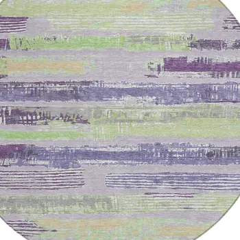 8' Lavender Purple And Green Round Striped Washable Indoor Outdoor Area Rug