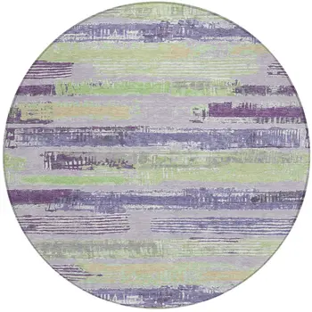 8' Lavender Purple And Green Round Striped Washable Indoor Outdoor Area Rug