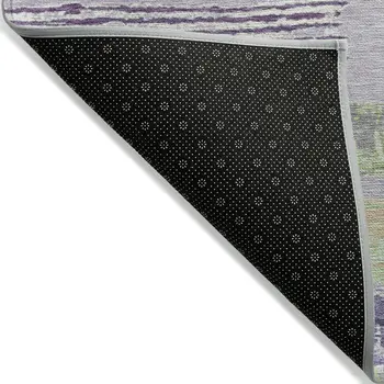 8' X 10' Lavender Purple And Green Striped Washable Indoor Outdoor Area Rug