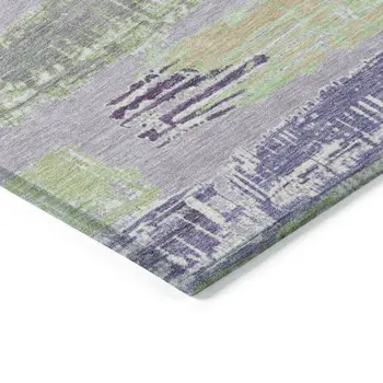 8' X 10' Lavender Purple And Green Striped Washable Indoor Outdoor Area Rug