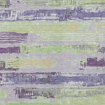 9' X 12' Lavender Purple And Green Striped Washable Indoor Outdoor Area Rug