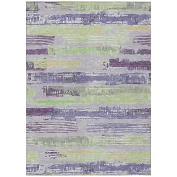 10' X 14' Lavender Purple And Green Striped Washable Indoor Outdoor Area Rug