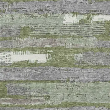 3' X 5' Olive Green Ivory And Blue Striped Washable Indoor Outdoor Area Rug