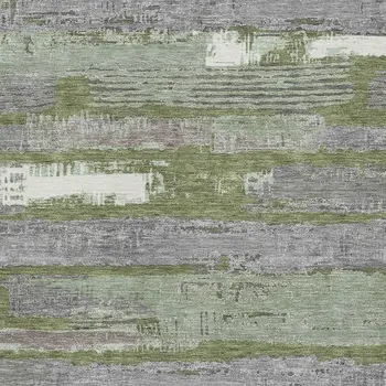 5' X 8' Olive Green Ivory And Blue Striped Washable Indoor Outdoor Area Rug