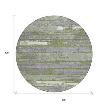 8' Olive Green Ivory And Blue Round Striped Washable Indoor Outdoor Area Rug