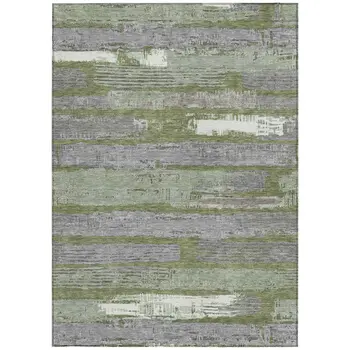 8' X 10' Olive Green Ivory And Blue Striped Washable Indoor Outdoor Area Rug