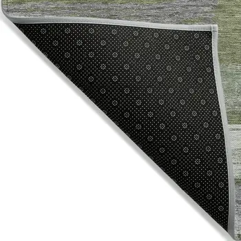 8' X 10' Olive Green Ivory And Blue Striped Washable Indoor Outdoor Area Rug