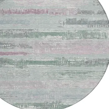 8' Pale Aqua Mauve And Blush Round Striped Washable Indoor Outdoor Area Rug