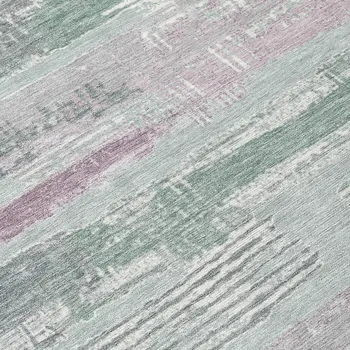 8' Pale Aqua Mauve And Blush Round Striped Washable Indoor Outdoor Area Rug