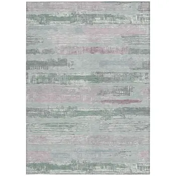 8' X 10' Pale Aqua Mauve And Blush Striped Washable Indoor Outdoor Area Rug