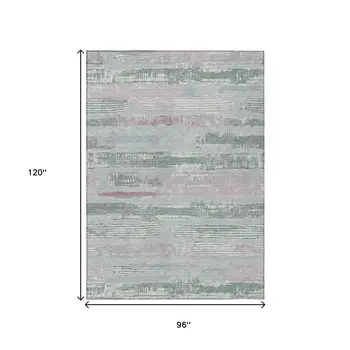 8' X 10' Pale Aqua Mauve And Blush Striped Washable Indoor Outdoor Area Rug