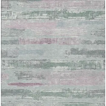 8' X 10' Pale Aqua Mauve And Blush Striped Washable Indoor Outdoor Area Rug