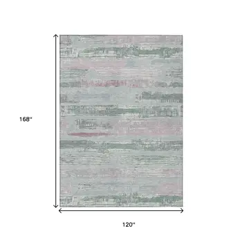 10' X 14' Pale Aqua Mauve And Blush Striped Washable Indoor Outdoor Area Rug