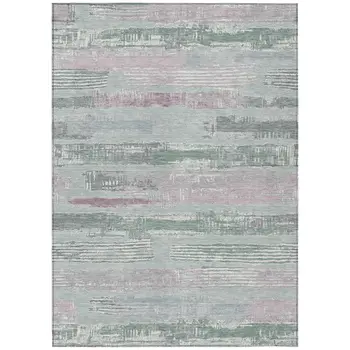 10' X 14' Pale Aqua Mauve And Blush Striped Washable Indoor Outdoor Area Rug