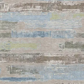 5' X 8' Taupe Blue And Brown Striped Washable Indoor Outdoor Area Rug