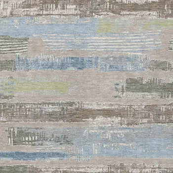 10' X 14' Taupe Blue And Brown Striped Washable Indoor Outdoor Area Rug
