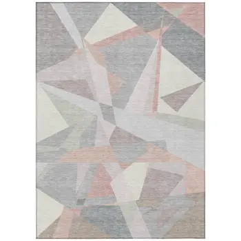 3' X 5' Blush Ivory And Gray Geometric Washable Indoor Outdoor Area Rug