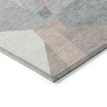 5' X 8' Blush Ivory And Gray Geometric Washable Indoor Outdoor Area Rug