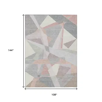 9' X 12' Blush Ivory And Gray Geometric Washable Indoor Outdoor Area Rug