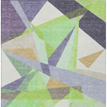 3' X 5' Lavender Lime Green And Beige Geometric Washable Indoor Outdoor Area Rug