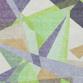 3' X 5' Lavender Lime Green And Beige Geometric Washable Indoor Outdoor Area Rug