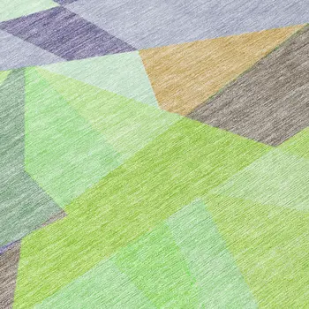 8' Lavender Lime Green And Beige Round Geometric Washable Indoor Outdoor Area Rug