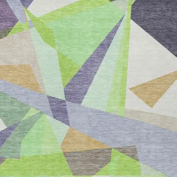 9' X 12' Lavender Lime Green And Beige Geometric Washable Indoor Outdoor Area Rug