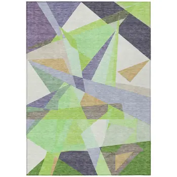 10' X 14' Lavender Lime Green And Beige Geometric Washable Indoor Outdoor Area Rug