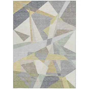 10' X 14' Pewter Ivory And Wheat Geometric Washable Indoor Outdoor Area Rug