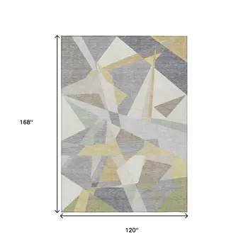 10' X 14' Pewter Ivory And Wheat Geometric Washable Indoor Outdoor Area Rug