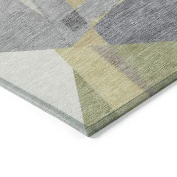 10' X 14' Pewter Ivory And Wheat Geometric Washable Indoor Outdoor Area Rug