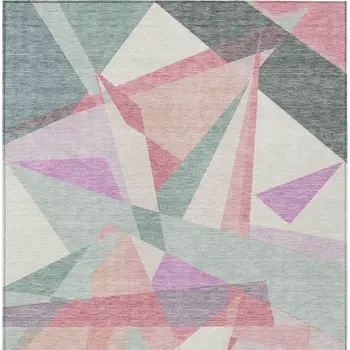 5' X 8' Pale Aqua Blush And Burgundy Geometric Washable Indoor Outdoor Area Rug