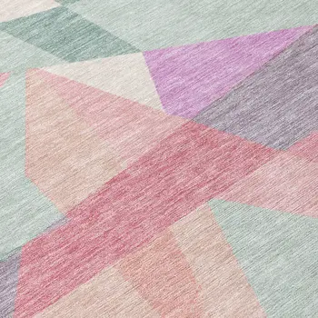 8' Pale Aqua Blush And Burgundy Round Geometric Washable Indoor Outdoor Area Rug