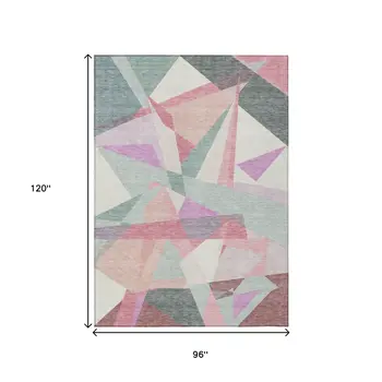 8' X 10' Pale Aqua Blush And Burgundy Geometric Washable Indoor Outdoor Area Rug