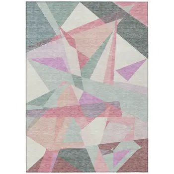 8' X 10' Pale Aqua Blush And Burgundy Geometric Washable Indoor Outdoor Area Rug