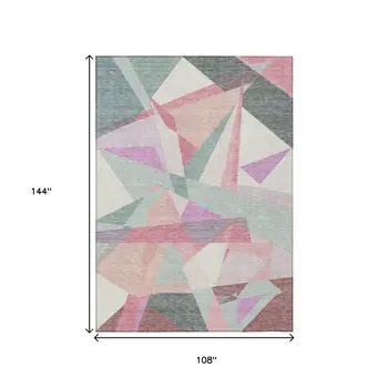 9' X 12' Pale Aqua Blush And Burgundy Geometric Washable Indoor Outdoor Area Rug