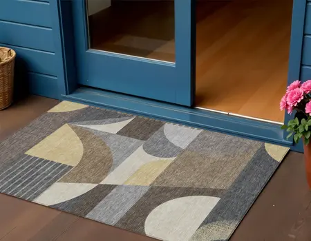 3' X 5' Brown Taupe And Wheat Geometric Washable Indoor Outdoor Area Rug