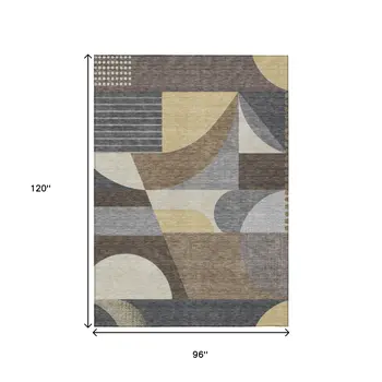 8' X 10' Brown Taupe And Wheat Geometric Washable Indoor Outdoor Area Rug
