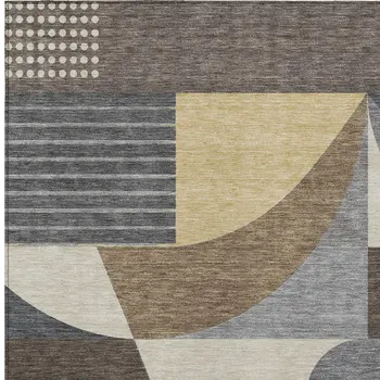 9' X 12' Brown Taupe And Wheat Geometric Washable Indoor Outdoor Area Rug