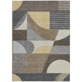 10' X 14' Brown Taupe And Wheat Geometric Washable Indoor Outdoor Area Rug