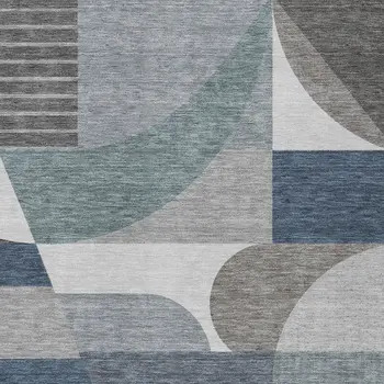 3' X 5' Gray Blue And Ivory Geometric Washable Indoor Outdoor Area Rug
