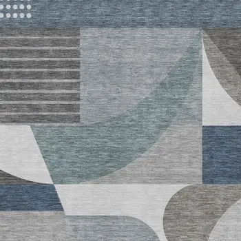 8' X 10' Gray Blue And Ivory Geometric Washable Indoor Outdoor Area Rug
