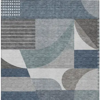 10' X 14' Gray Blue And Ivory Geometric Washable Indoor Outdoor Area Rug