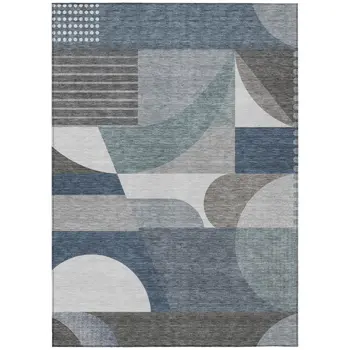 10' X 14' Gray Blue And Ivory Geometric Washable Indoor Outdoor Area Rug
