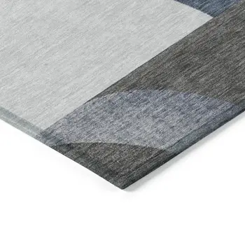 10' X 14' Gray Blue And Ivory Geometric Washable Indoor Outdoor Area Rug